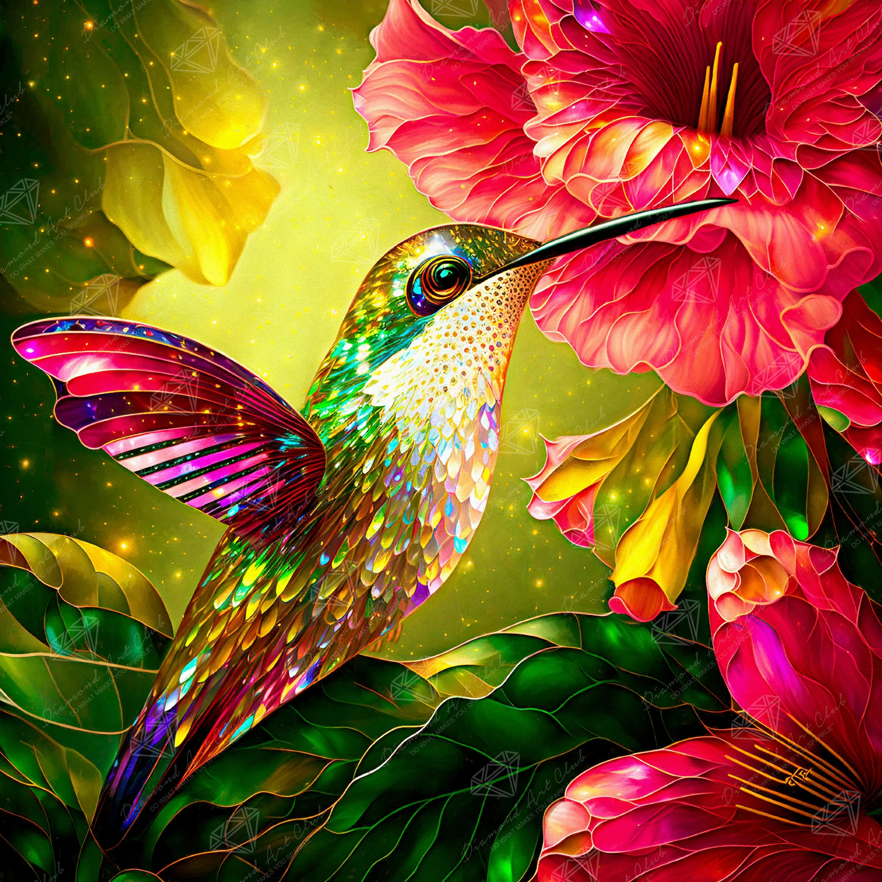 Stained Glass Hummingbird & Hibiscus